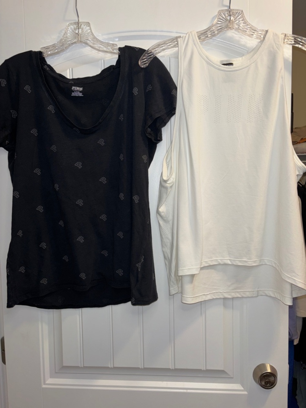 PINK Victoria's Secret Black Short-Sleeve Tee & White Sleeveless Tank Duo